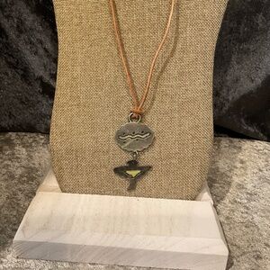 Vintage Charmante Silver Snake and Phoenix Necklace on Leather Cord